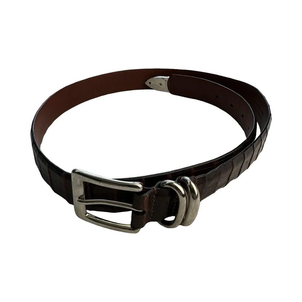 Bespoke Dark Brown Genuine Crocodile Brass Buckle Belt Size Mens 36 NWOT